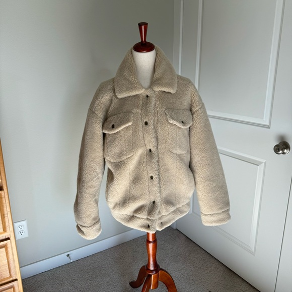 Free People Tan Cream Sherpa Trucker Jacket Medium - Picture 2 of 10